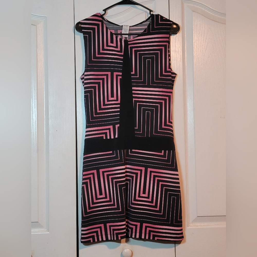 OUTLOOKS Geometric Pink and Black Women's Dress
